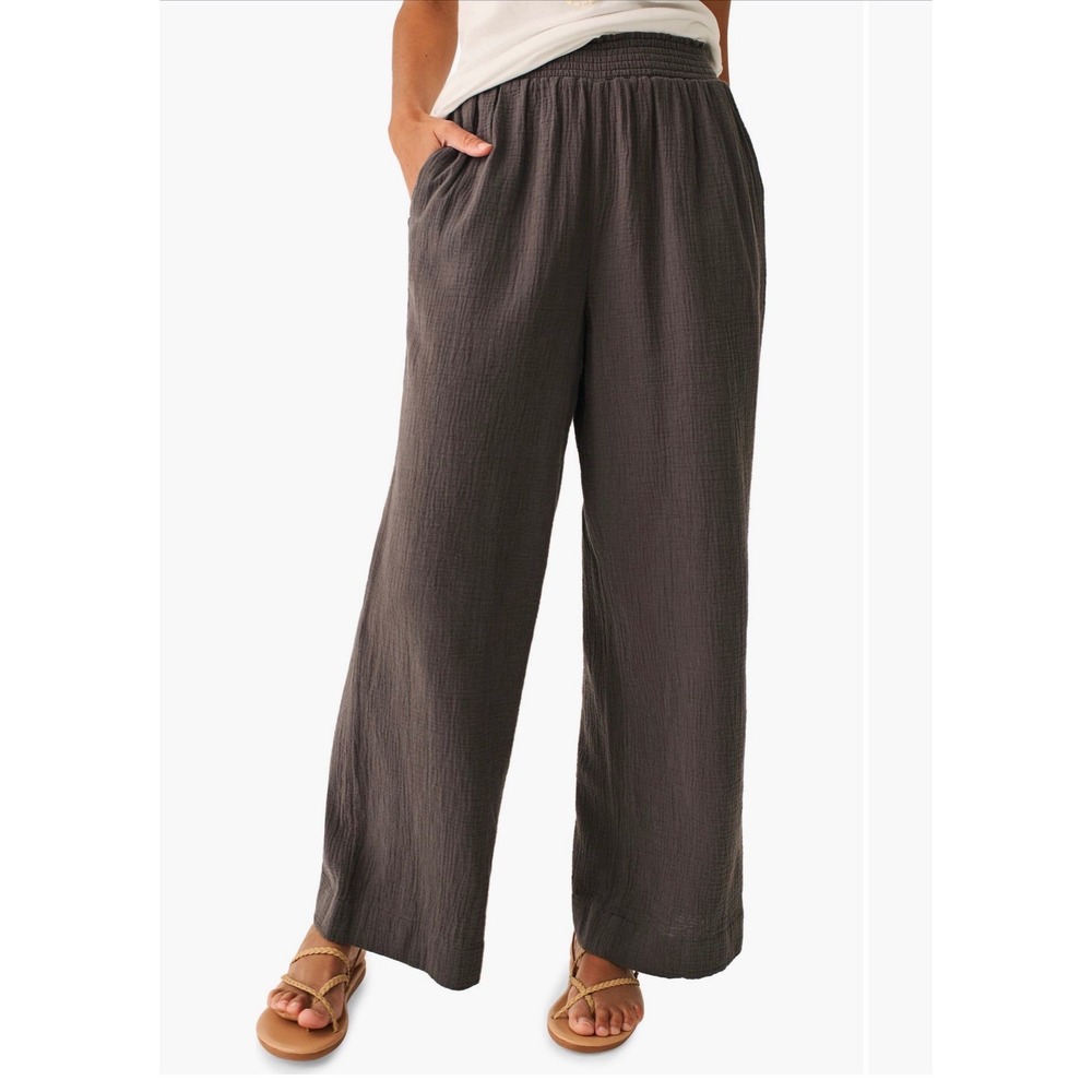 Faherty Dream Organic Cotton Gauze Wide Leg Pants Women's XS‎ Charcoal Gray